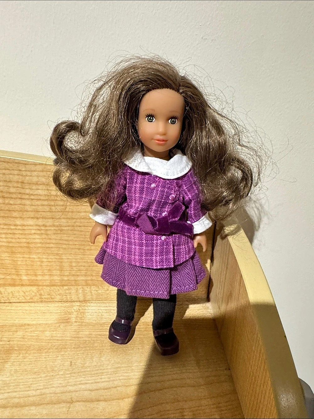 American Girl Mini Rebecca Rubin Figurine Doll Purple Plaid Outfit